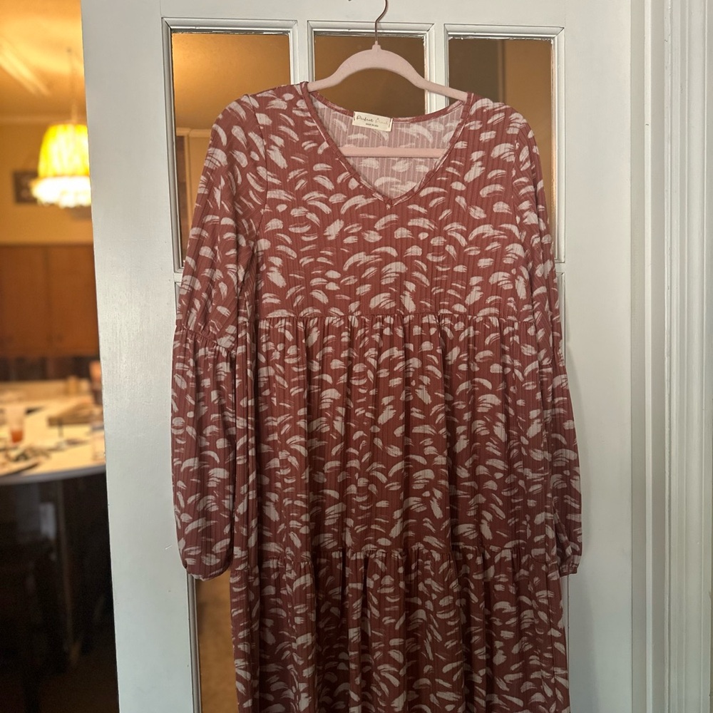 Long Sleeve Patterned Dress - Autumn Orange